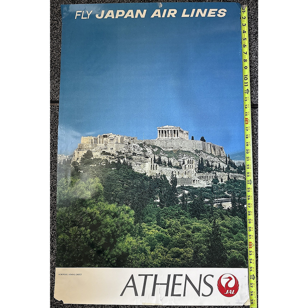 Japan Airlines Poster Athens Greece Vintage Travel Ad Acropolis Photograph JAL